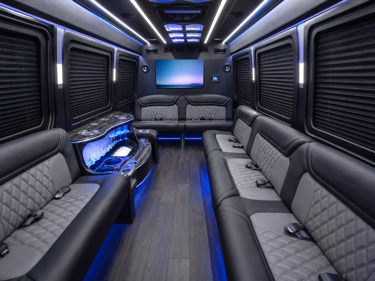 burlington 25 passenger party bus inside
